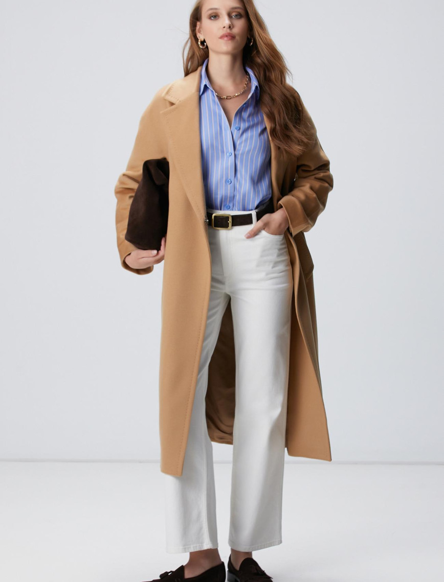 Network Kadın Mavi Bej Çizgili Non Iron Gömlek Network Kadın Mavi Bej Çizgili Non Iron Gömlek