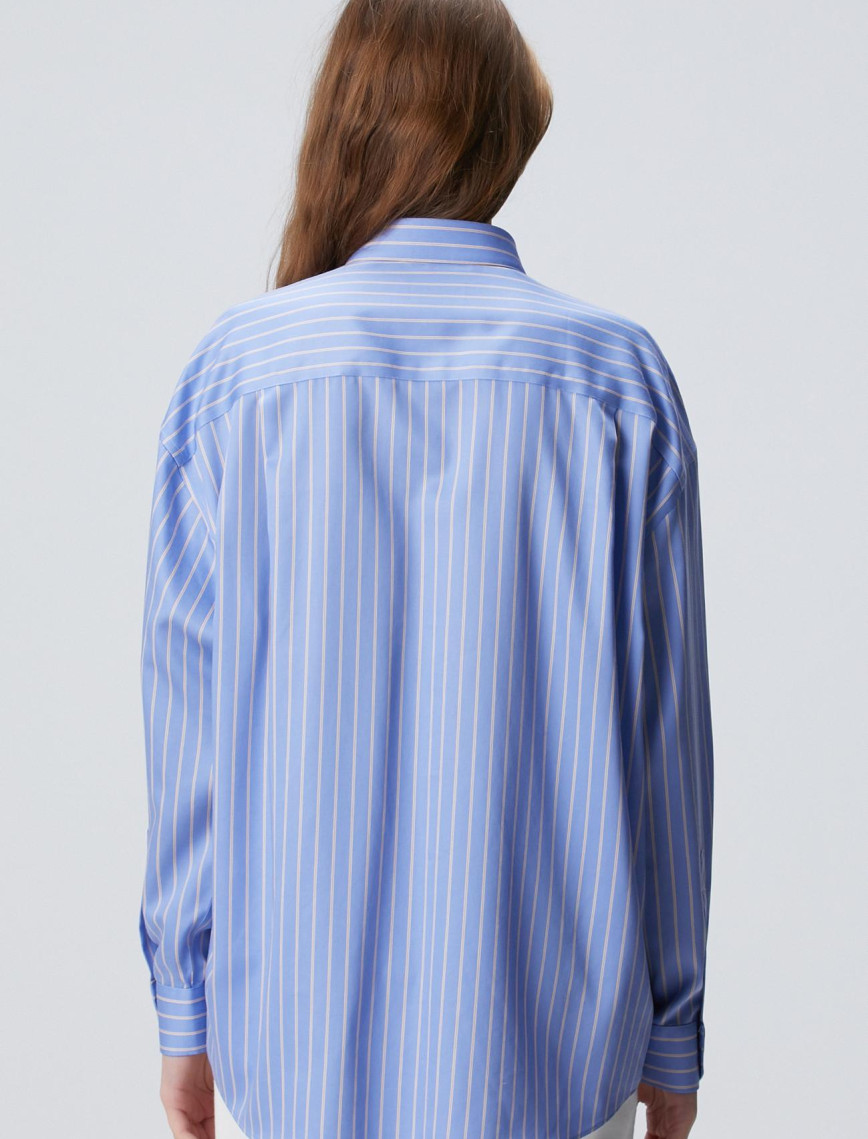 Network Kadın Mavi Bej Çizgili Non Iron Gömlek Network Kadın Mavi Bej Çizgili Non Iron Gömlek