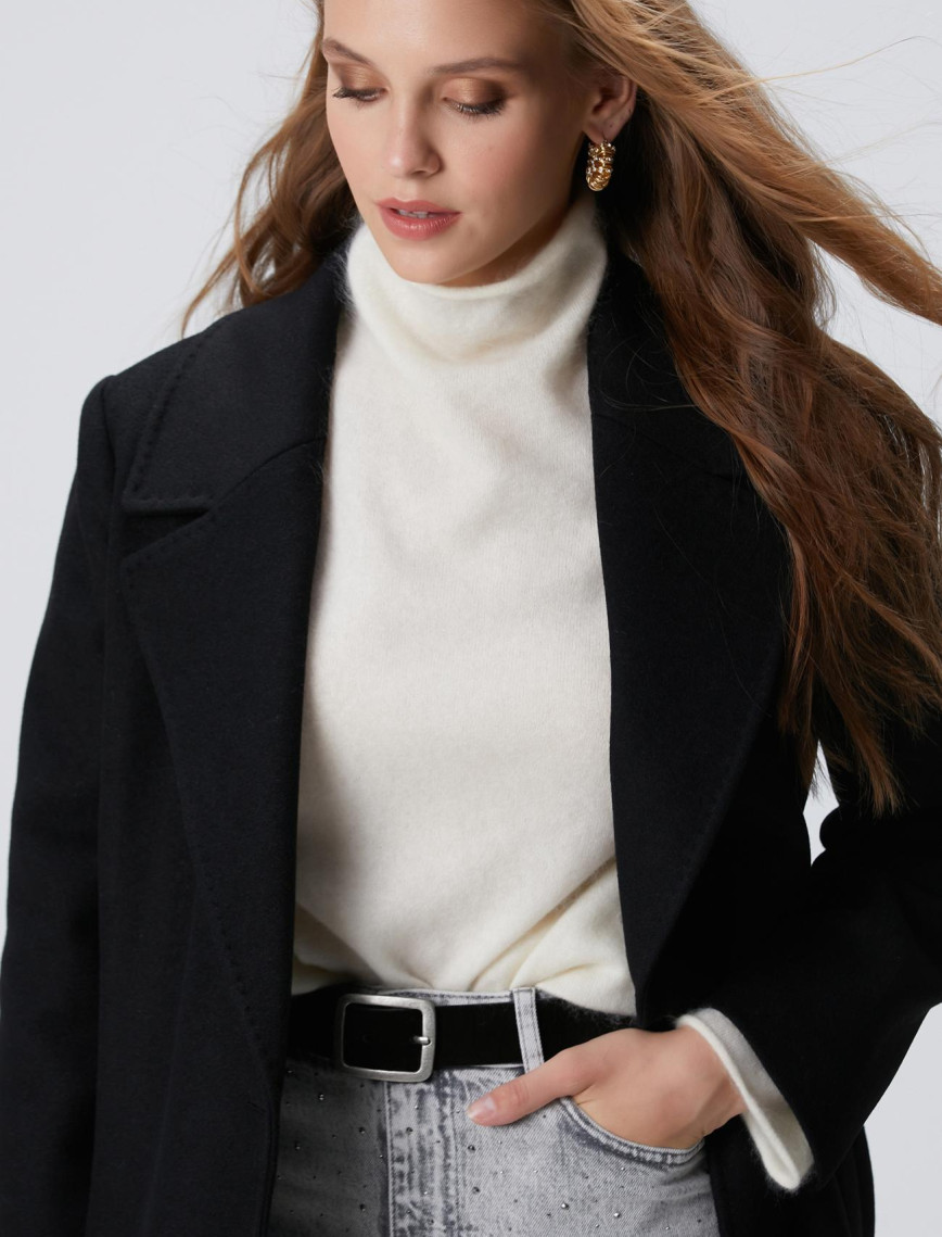 Network Kadın Siyah Kaşmir Ve Yün Karışımlı Palto Network Kadın Siyah Kaşmir Ve Yün Karışımlı Palto