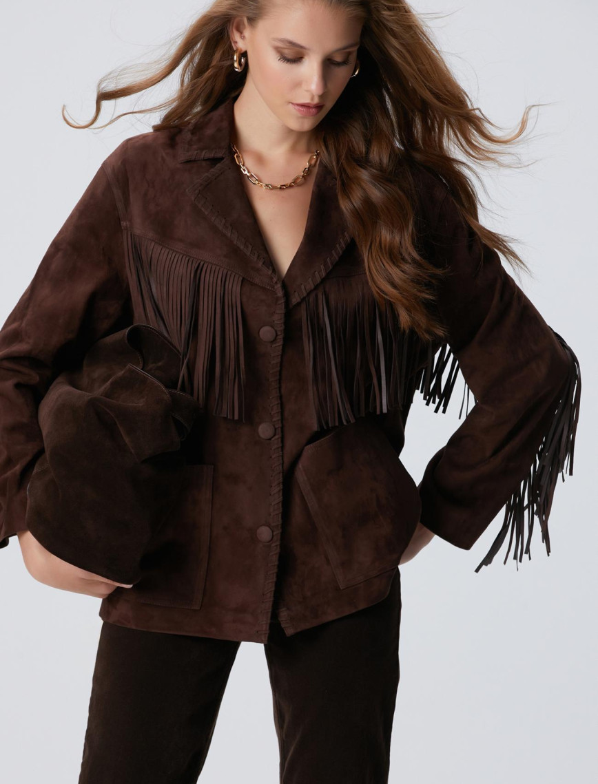 Network Kadın Acı Kahve Püskül Detaylı Süet Deri Mont Network Kadın Acı Kahve Püskül Detaylı Süet Deri Mont