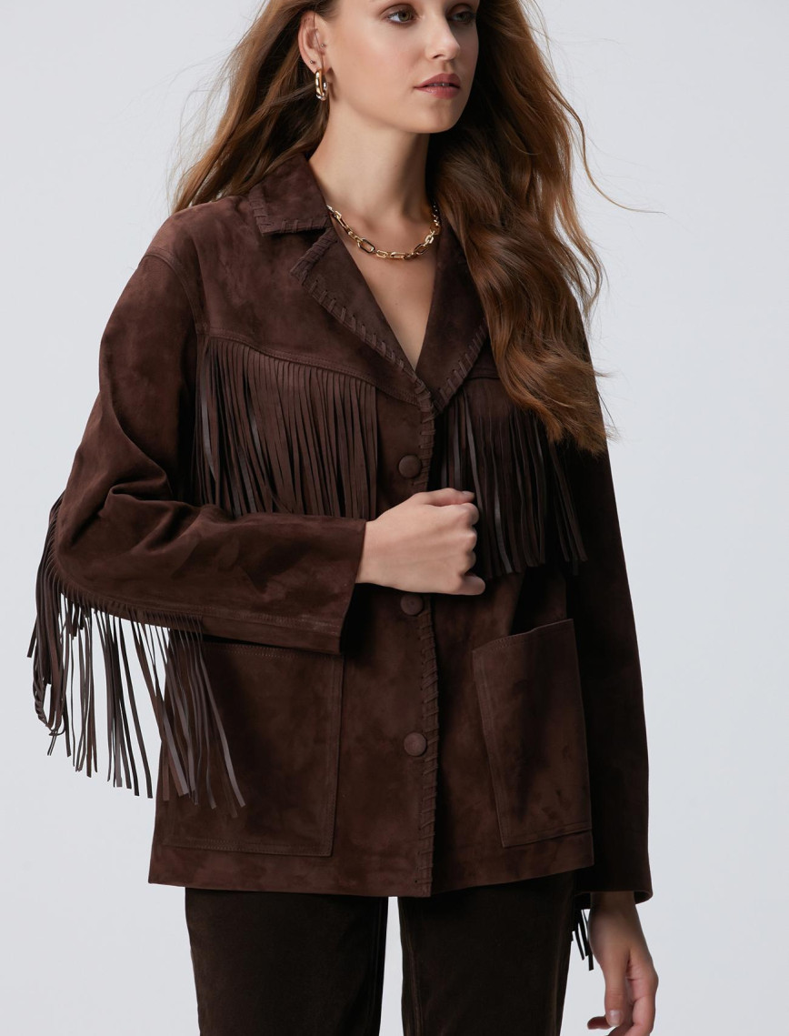 Network Kadın Acı Kahve Püskül Detaylı Süet Deri Mont Network Kadın Acı Kahve Püskül Detaylı Süet Deri Mont
