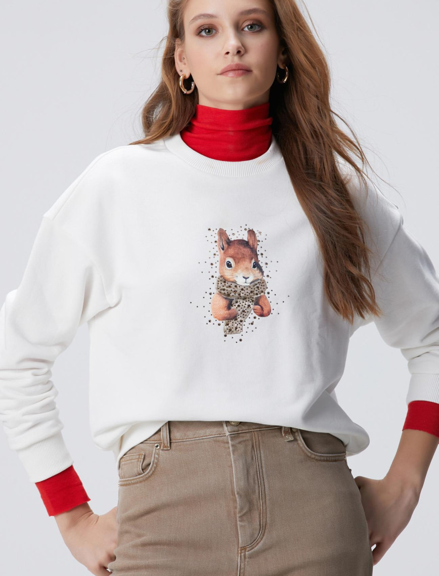 Network Kadın Kırık Beyaz Sweatshirt