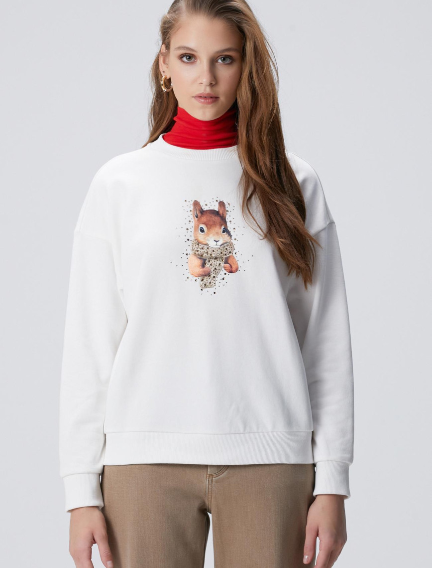 Network Kadın Kırık Beyaz Sweatshirt