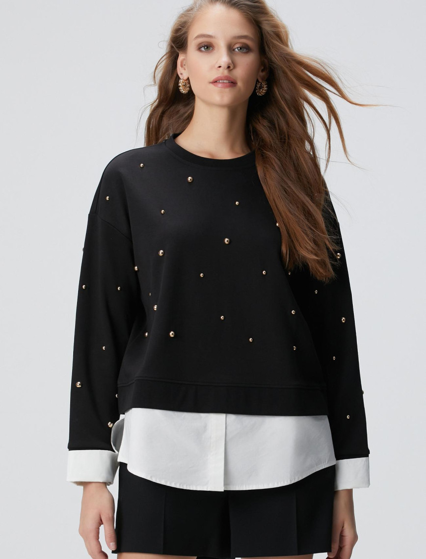 Network Kadın Siyah Metal Aksesuarlı Sweatshirt Network Kadın Siyah Metal Aksesuarlı Sweatshirt