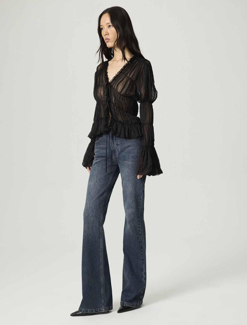 Büzgülü Transparan Bluz Büzgülü Transparan Bluz