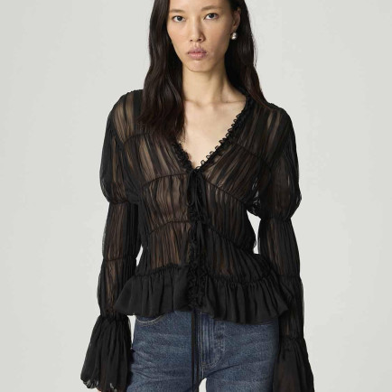 Büzgülü Transparan Bluz Büzgülü Transparan Bluz