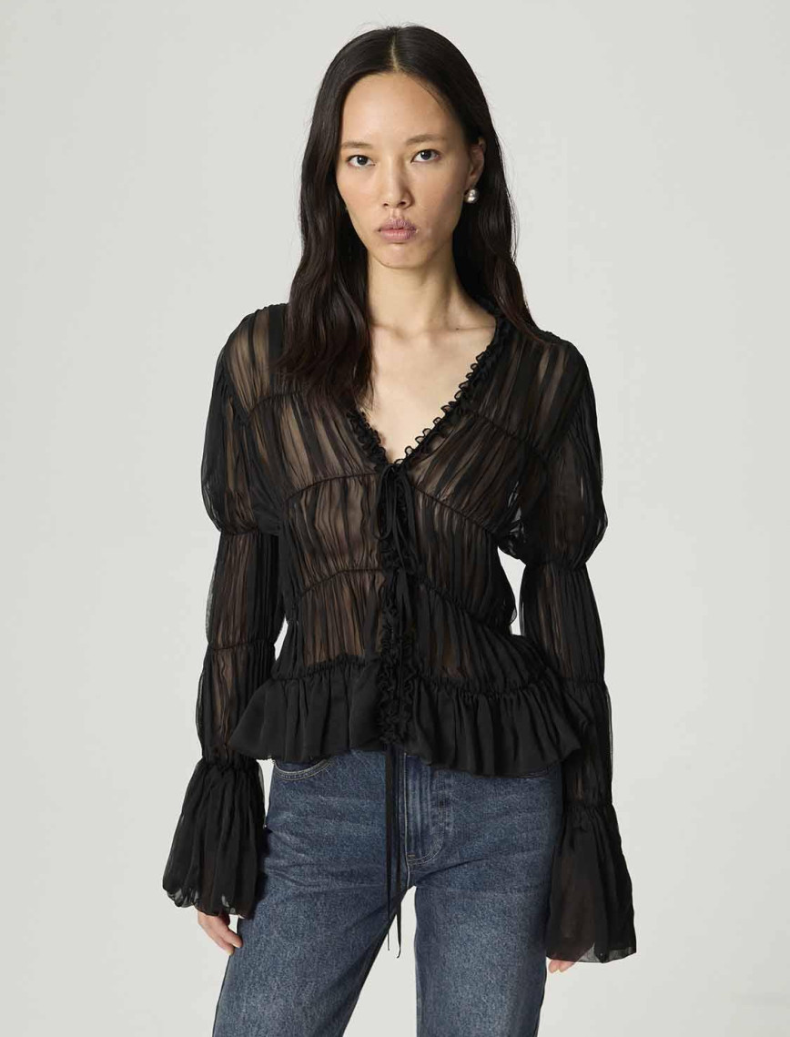 Büzgülü Transparan Bluz Büzgülü Transparan Bluz