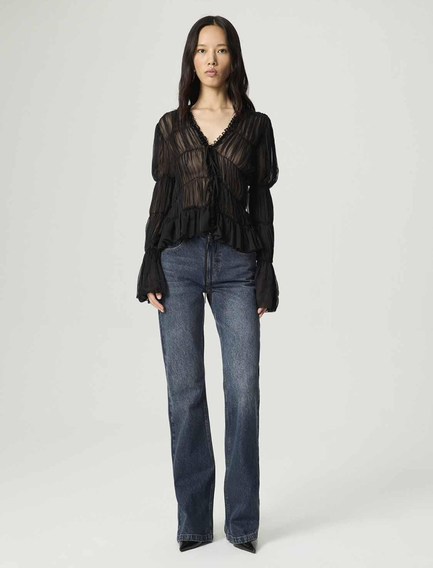 Büzgülü Transparan Bluz Büzgülü Transparan Bluz