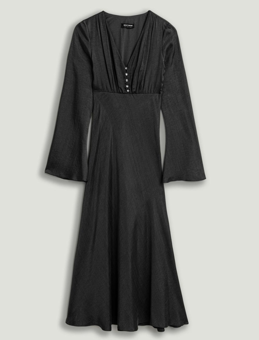 Kristal Düğme Aksesuarlı Maxi Elbise