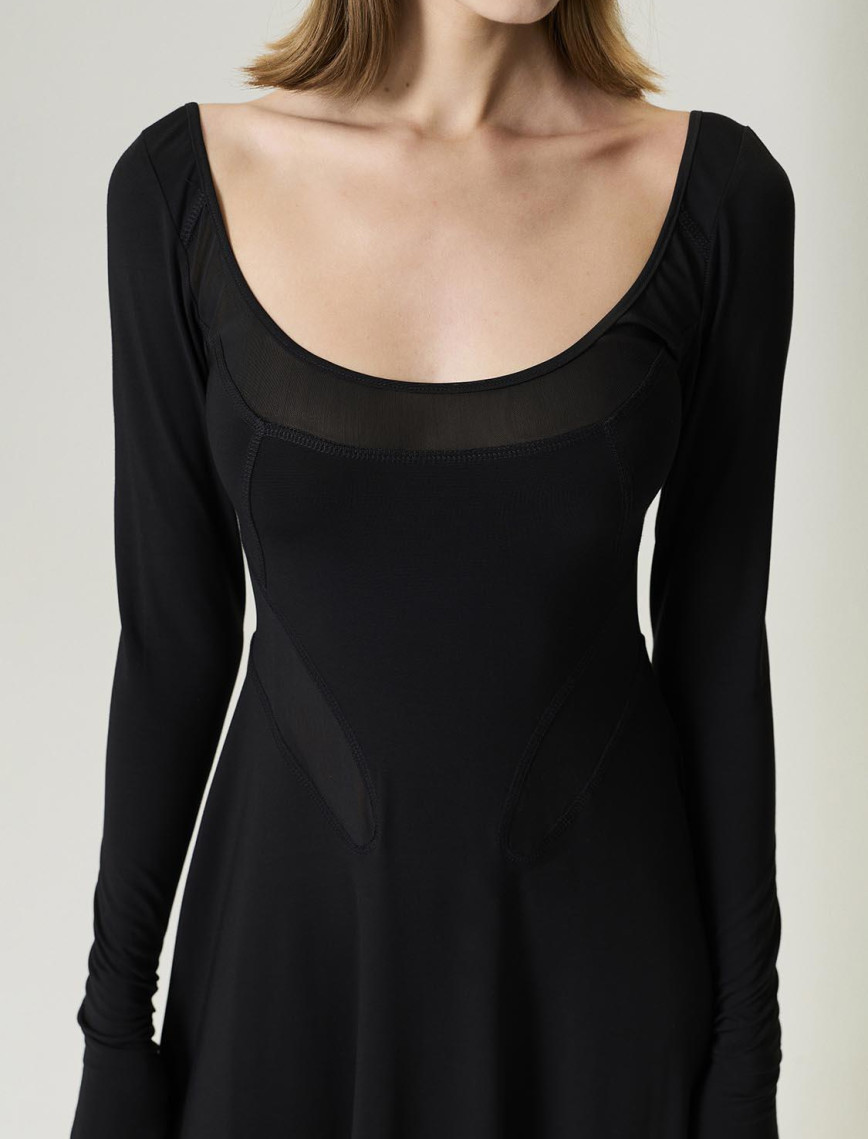 Transparan Detaylı Maxi Elbise