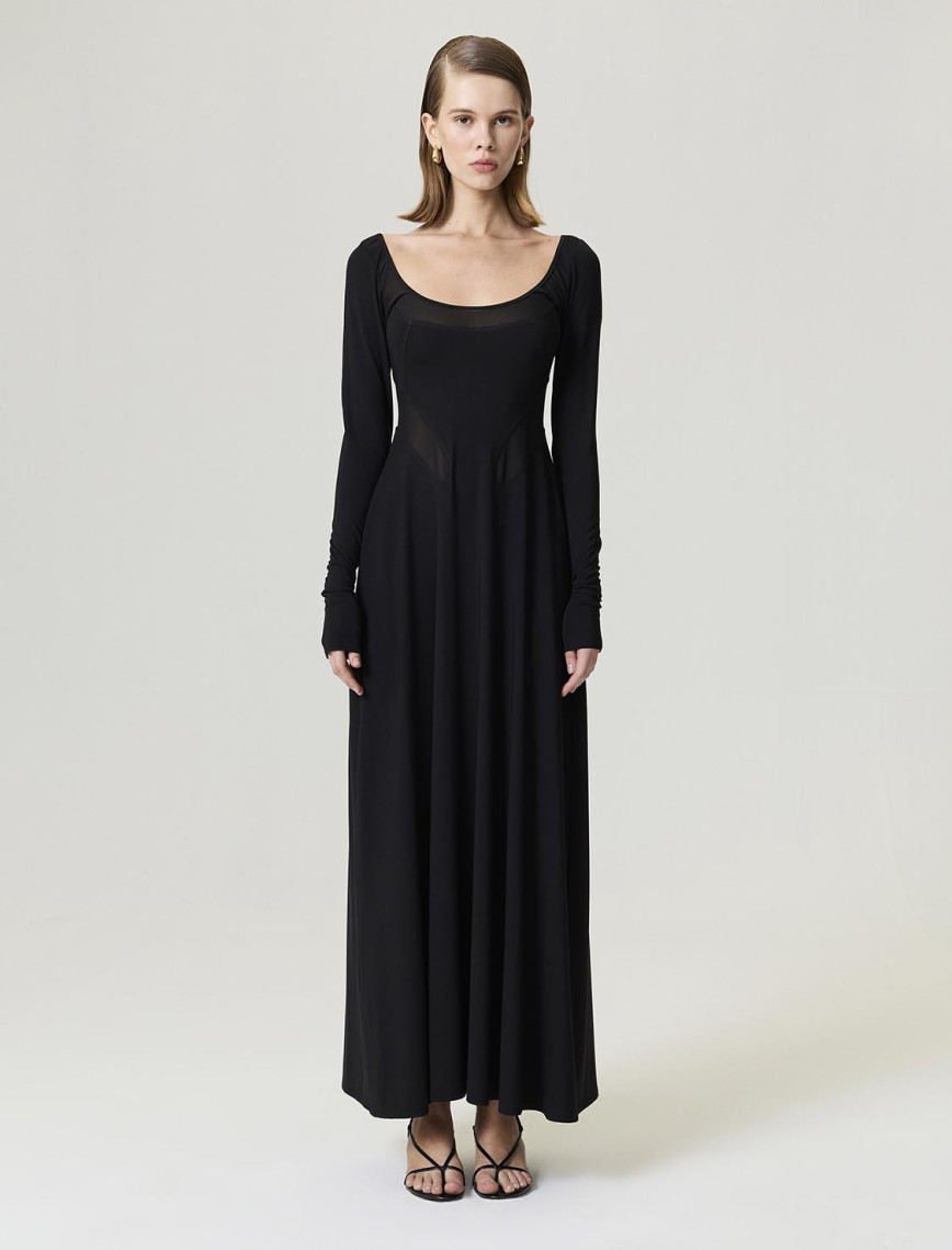 Transparan Detaylı Maxi Elbise