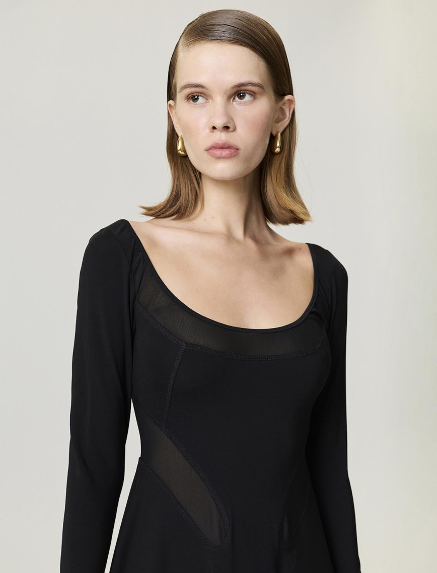 Transparan Detaylı Maxi Elbise