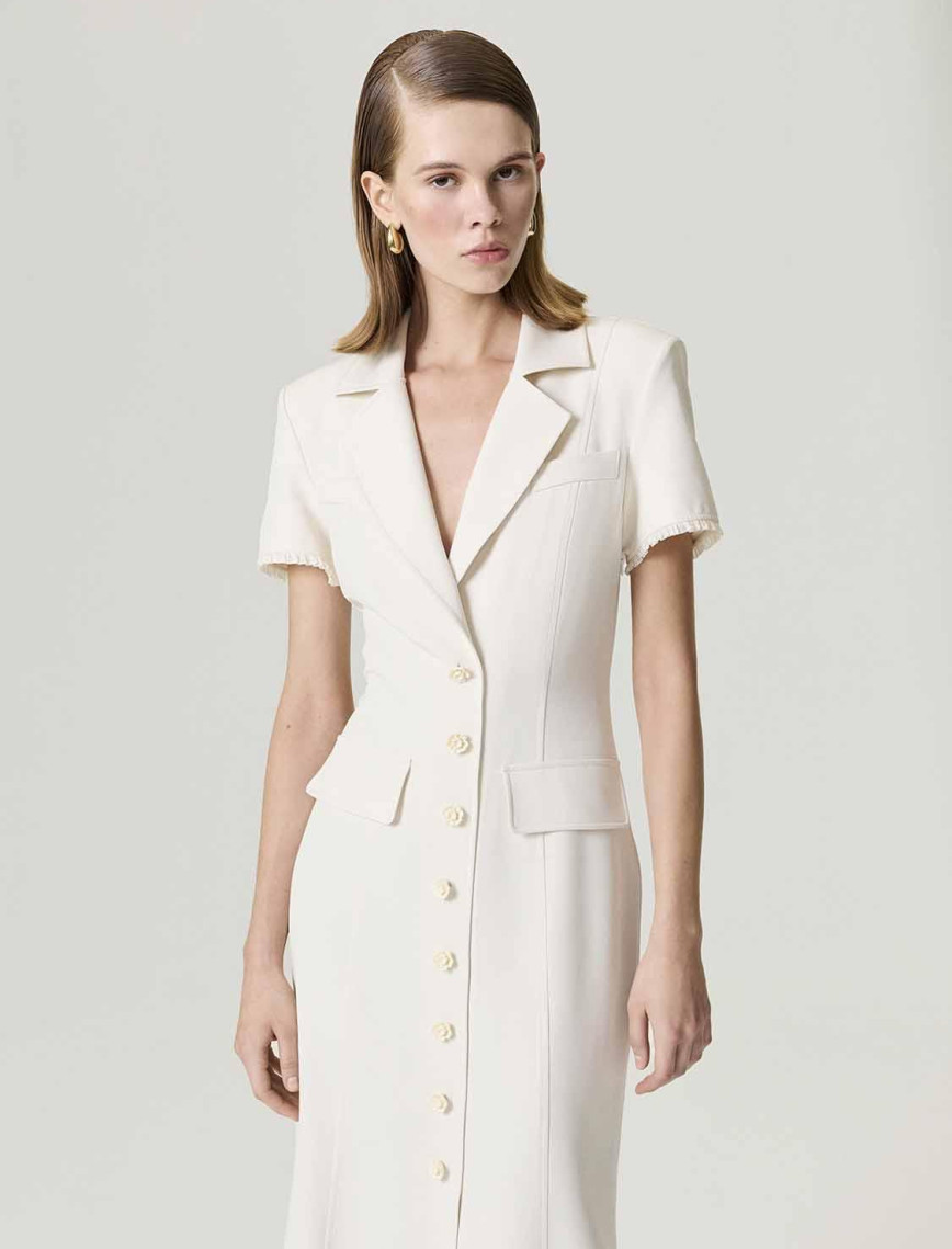 Çiçek Düğme Aksesuarlı Maxi Elbise