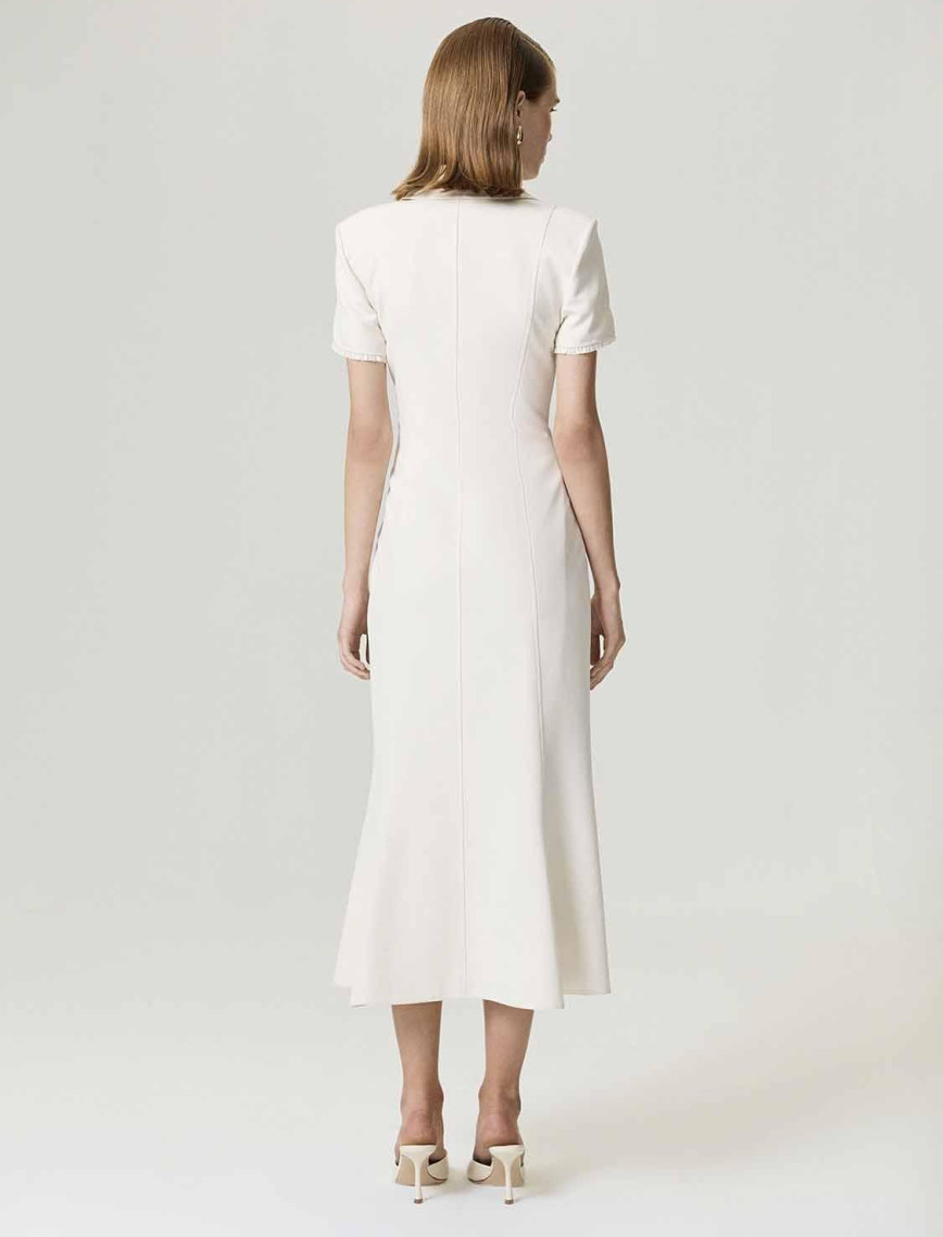 Çiçek Düğme Aksesuarlı Maxi Elbise