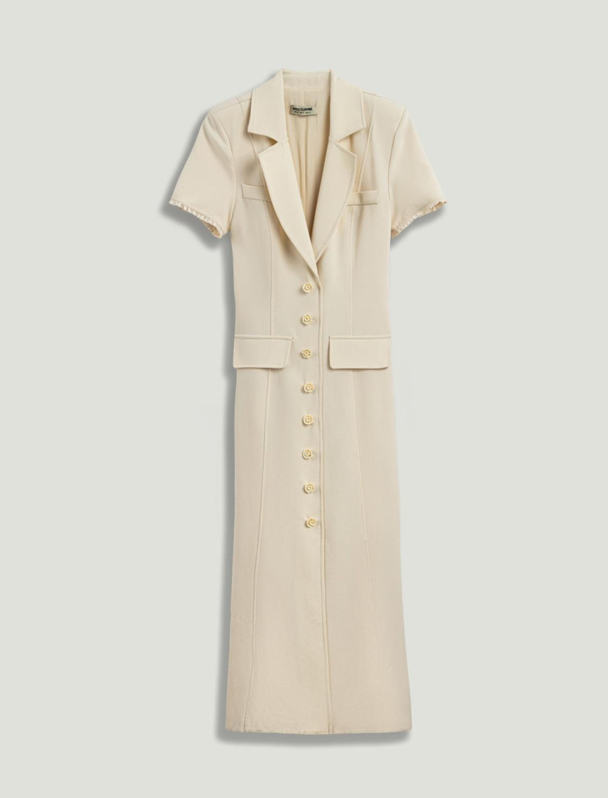 Çiçek Düğme Aksesuarlı Maxi Elbise