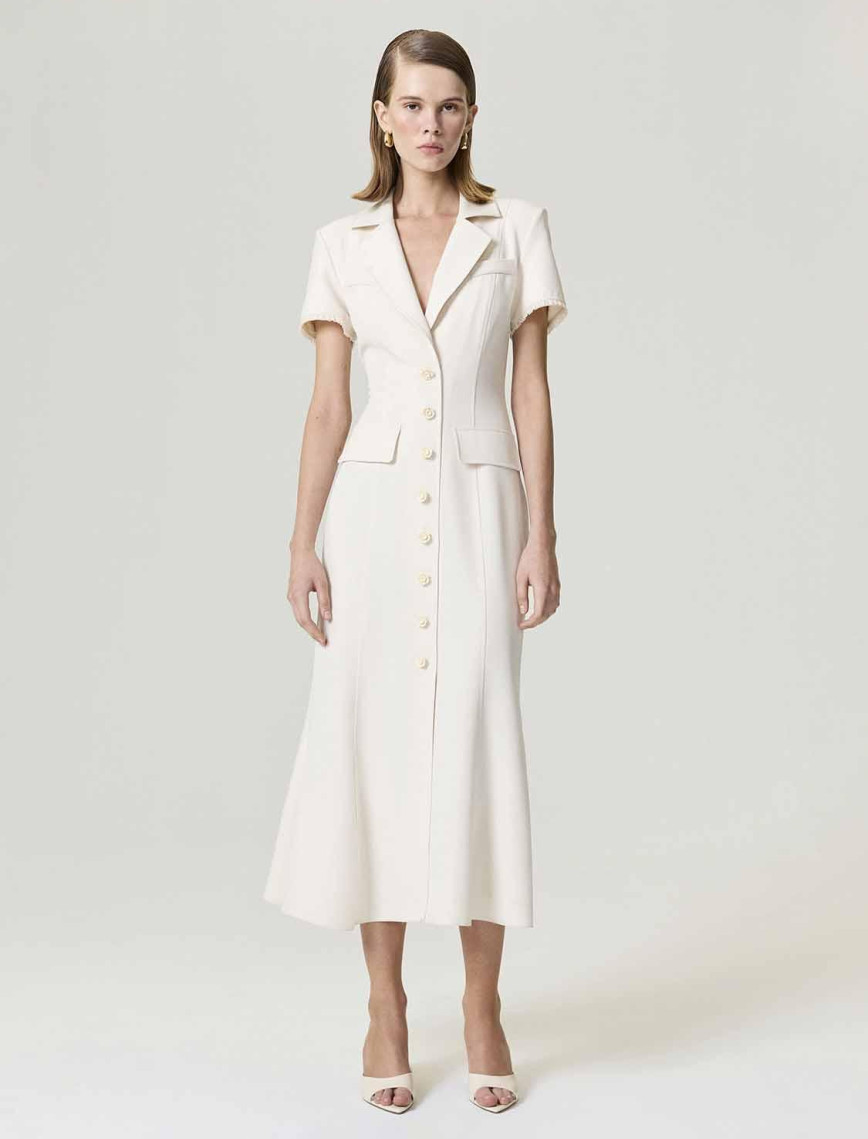 Çiçek Düğme Aksesuarlı Maxi Elbise