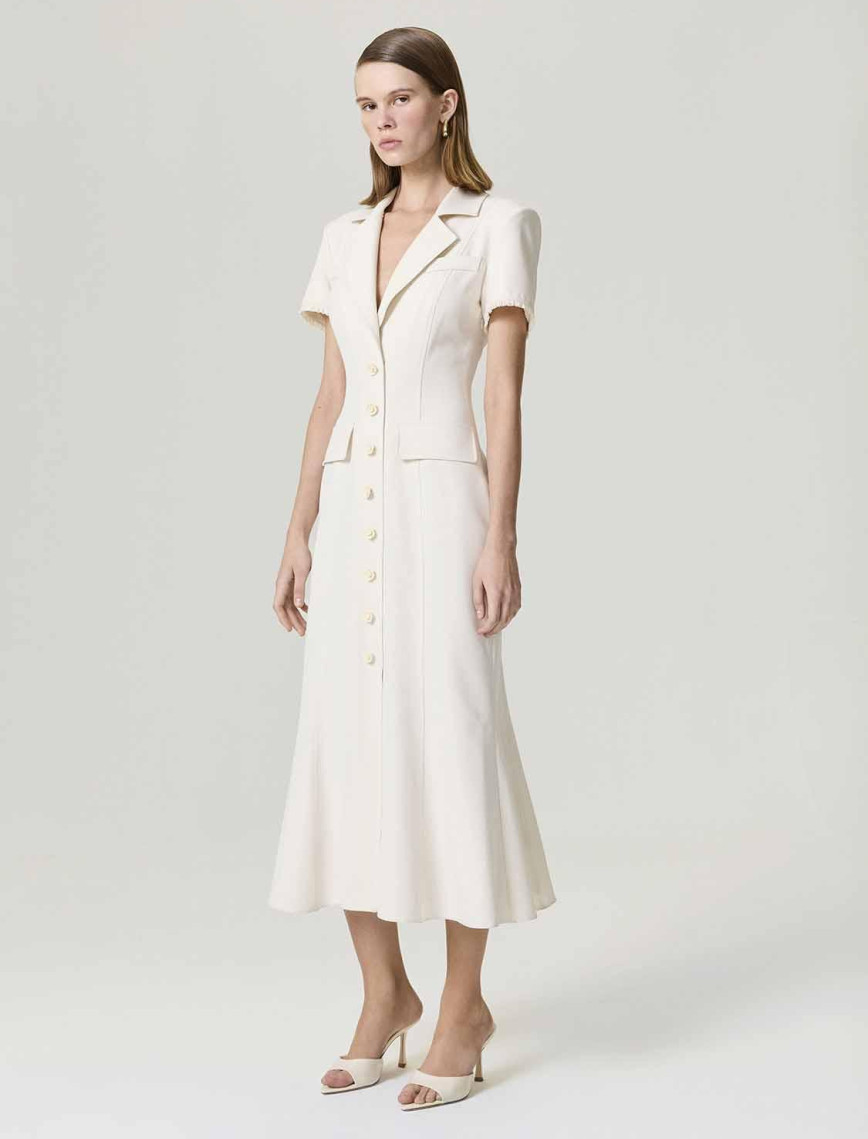 Çiçek Düğme Aksesuarlı Maxi Elbise