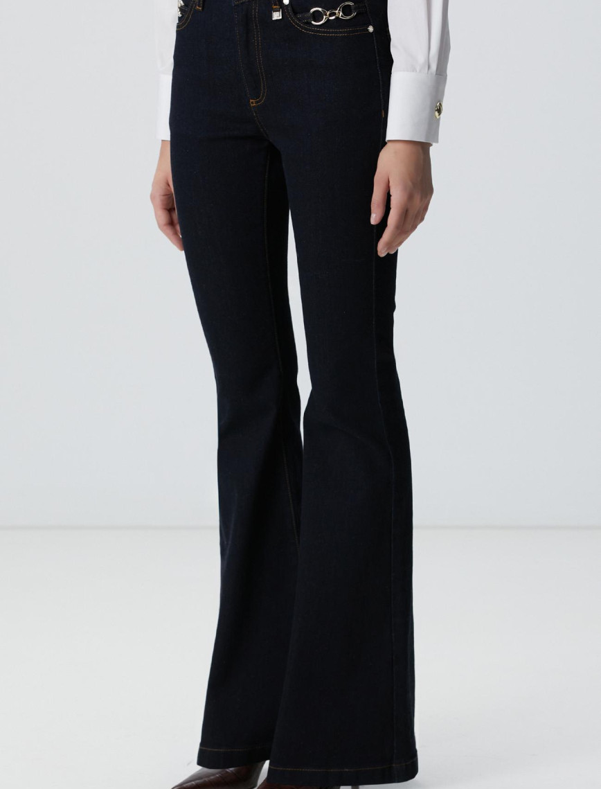 Network Kadın İndigo Aksesuarlı Flare Kalıp Denim Pantolon Network Kadın İndigo Aksesuarlı Flare Kalıp Denim Pantolon