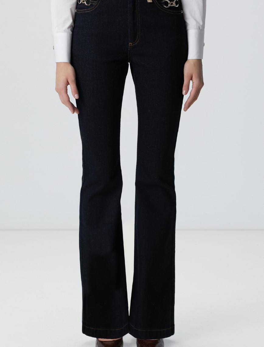 Network Kadın İndigo Aksesuarlı Flare Kalıp Denim Pantolon Network Kadın İndigo Aksesuarlı Flare Kalıp Denim Pantolon