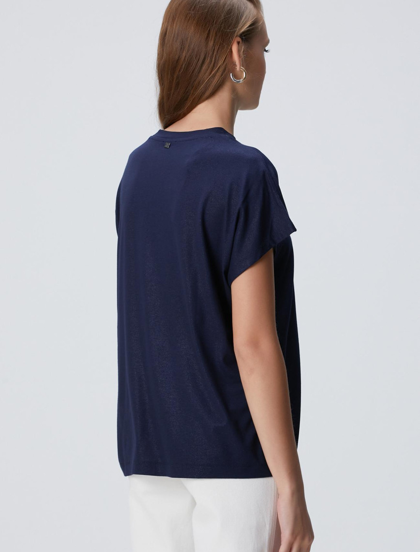 Network Kadın Lacivert Varaklı T-shirt Network Kadın Lacivert Varaklı T-shirt