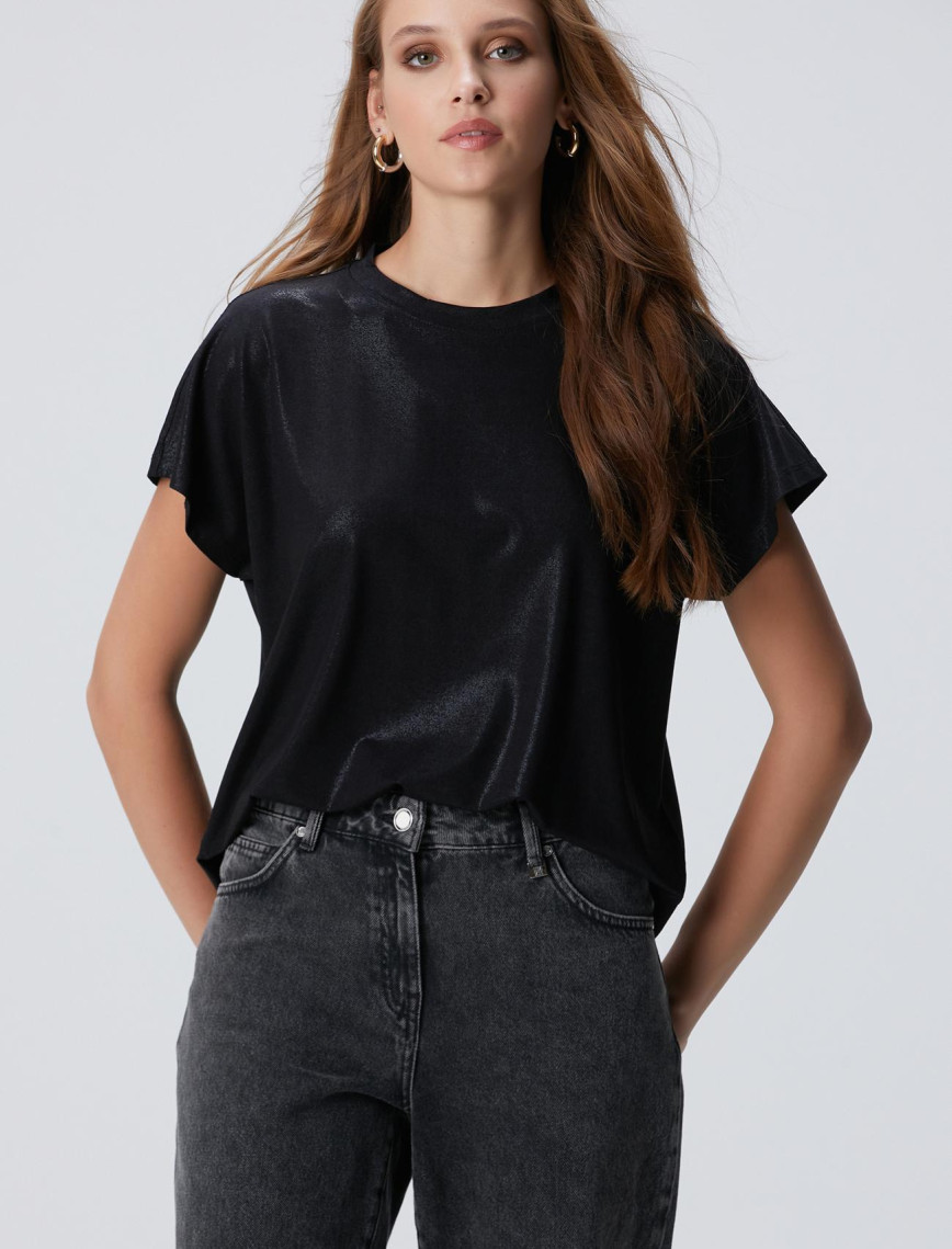 Network Kadın Siyah Varaklı T-shirt Network Kadın Siyah Varaklı T-shirt