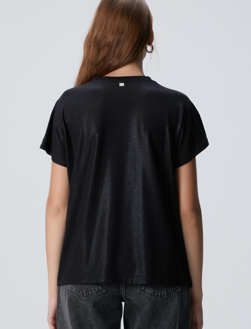 Network Kadın Siyah Varaklı T-shirt Network Kadın Siyah Varaklı T-shirt