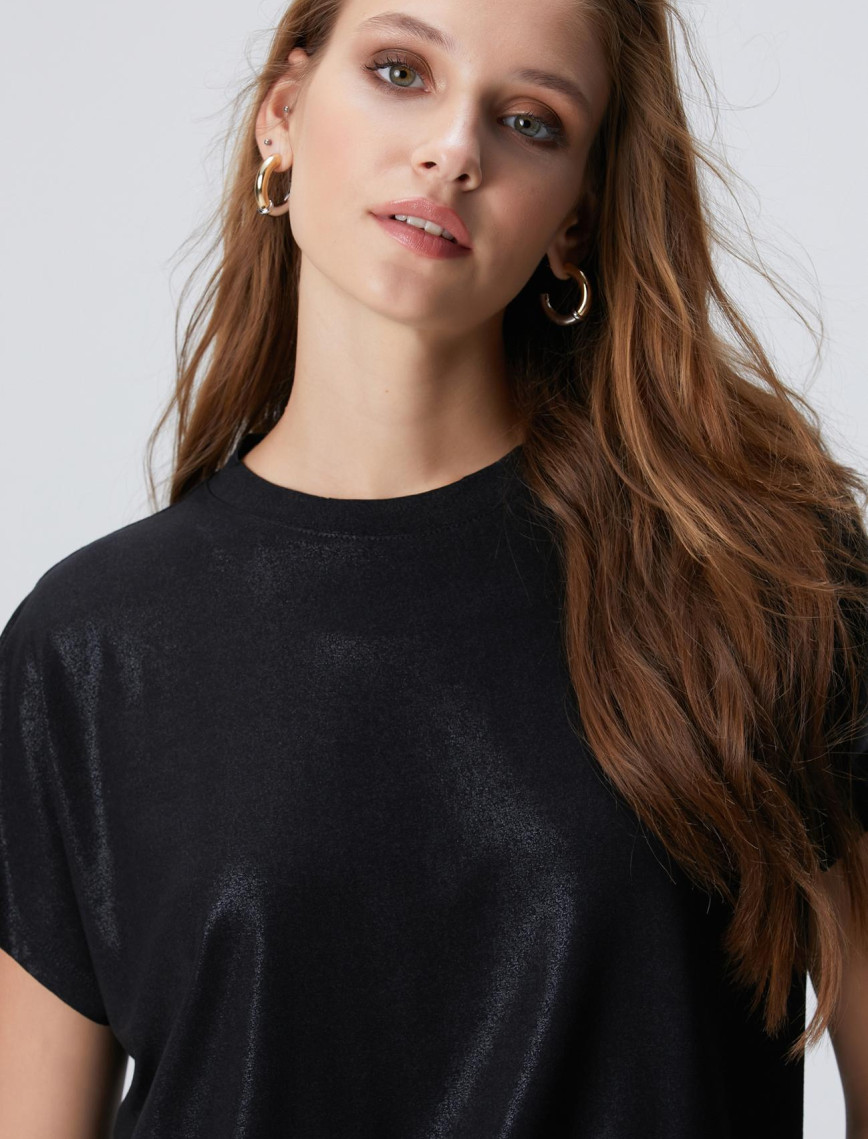 Network Kadın Siyah Varaklı T-shirt Network Kadın Siyah Varaklı T-shirt