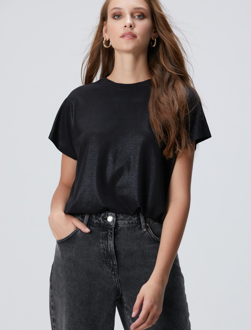 Network Kadın Lacivert Varaklı T-shirt Network Kadın Lacivert Varaklı T-shirt