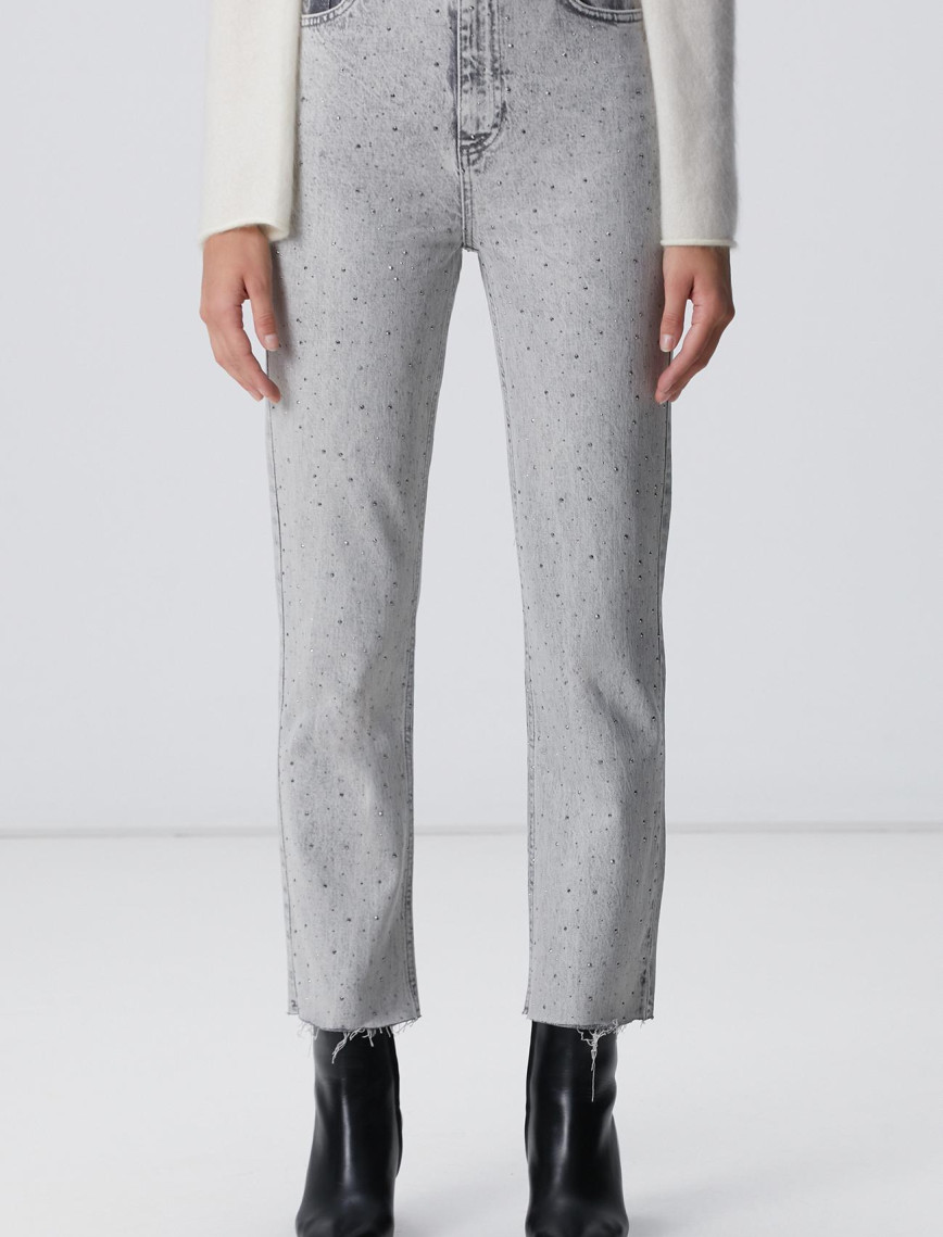 Network Kadın Açık Gri Taşlı Denim Pantolon Network Kadın Açık Gri Taşlı Denim Pantolon