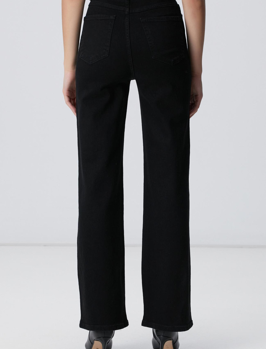 Network Kadın Siyah Geniş Paça Taşlı Pantolon