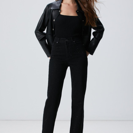 Network Kadın Siyah Geniş Paça Taşlı Pantolon Network Kadın Siyah Geniş Paça Taşlı Pantolon