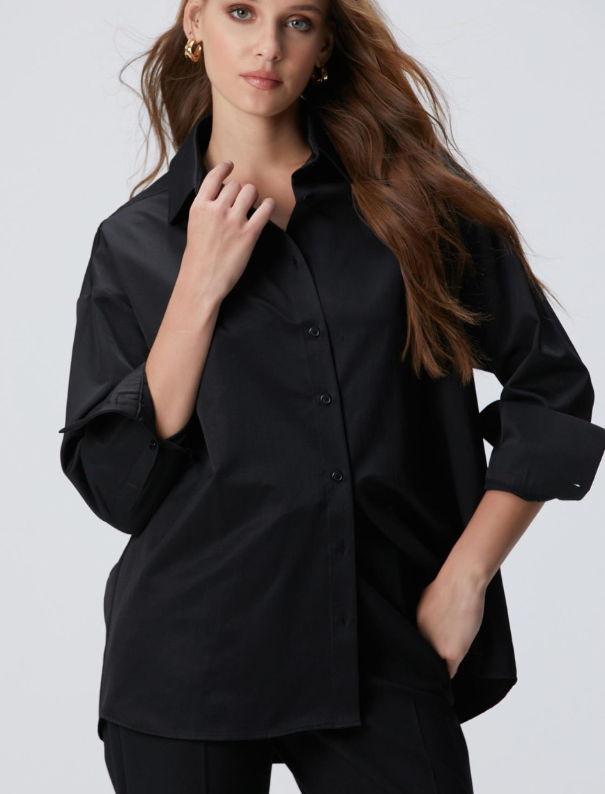 Network Kadın Siyah Roba Dikiş Detaylı Oversized Gömlek Network Kadın Siyah Roba Dikiş Detaylı Oversized Gömlek