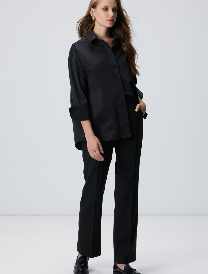 Network Kadın Siyah Roba Dikiş Detaylı Oversized Gömlek Network Kadın Siyah Roba Dikiş Detaylı Oversized Gömlek