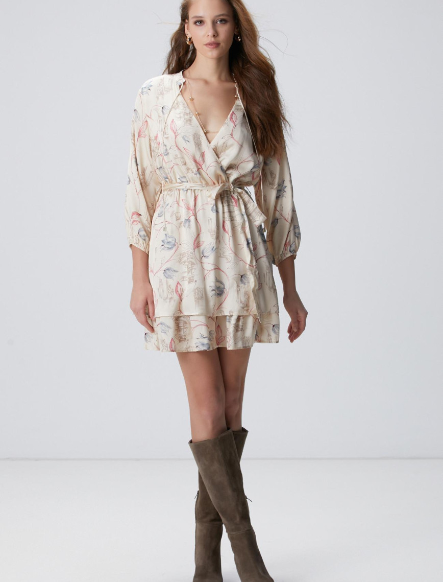 Network Kadın Açık Bej Desenli Mini Elbise Network Kadın Açık Bej Desenli Mini Elbise