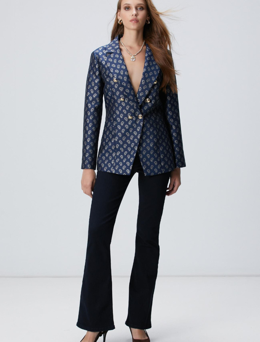 Network Kadın Lacivert Jakar Desenli Ceket Network Kadın Lacivert Jakar Desenli Ceket
