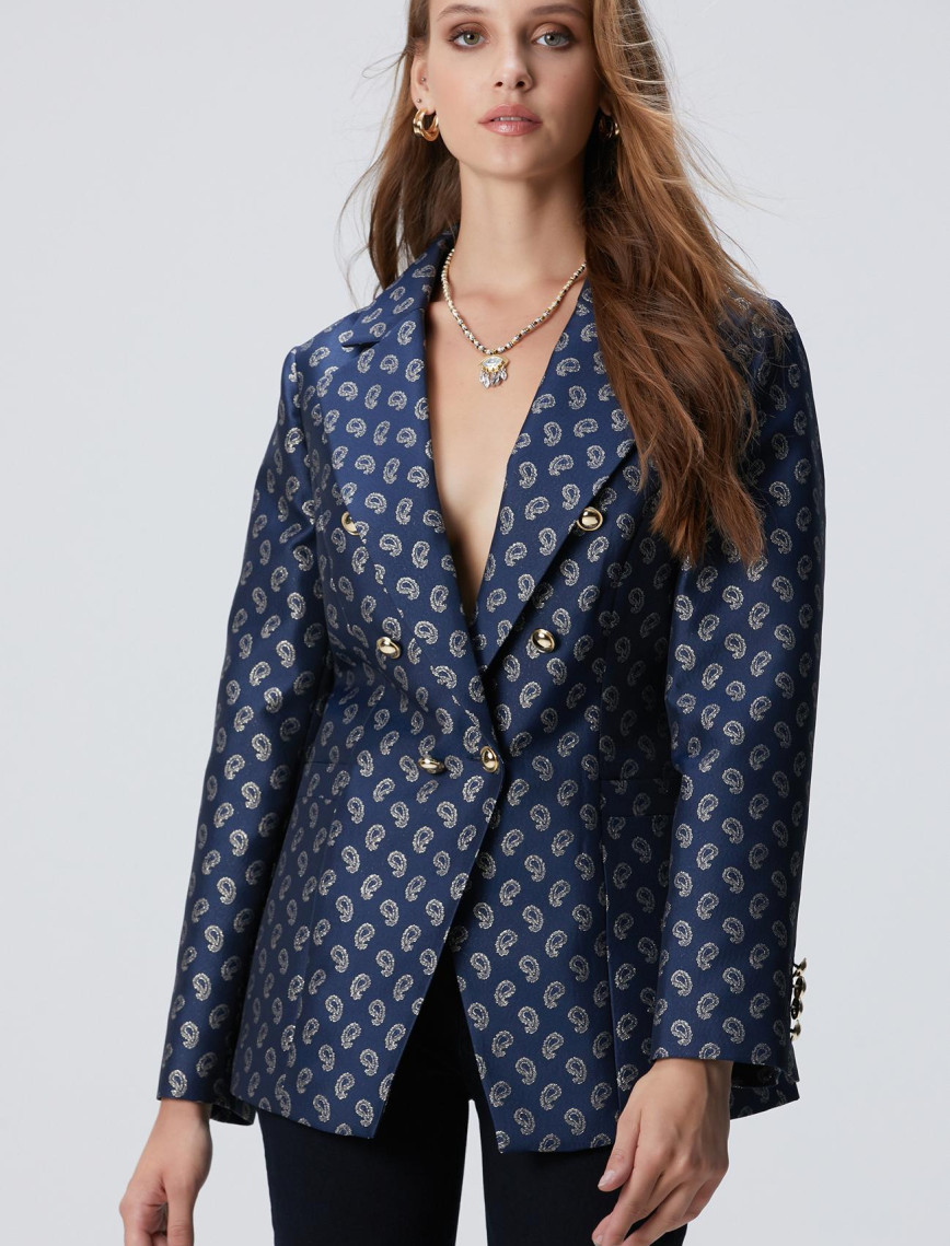 Network Kadın Lacivert Jakar Desenli Ceket Network Kadın Lacivert Jakar Desenli Ceket
