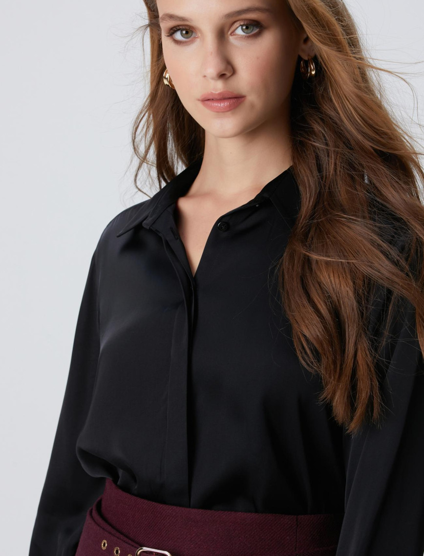 Network Kadın Siyah Saten Gömlek Network Kadın Siyah Saten Gömlek