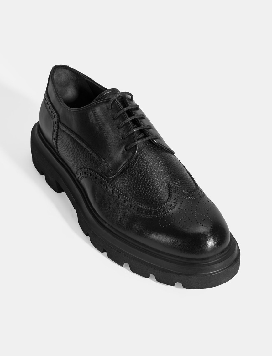 Erkek Siyah Bağcıklı Deri Günlük Ayakkabı Erkek Siyah Bağcıklı Deri Günlük Ayakkabı