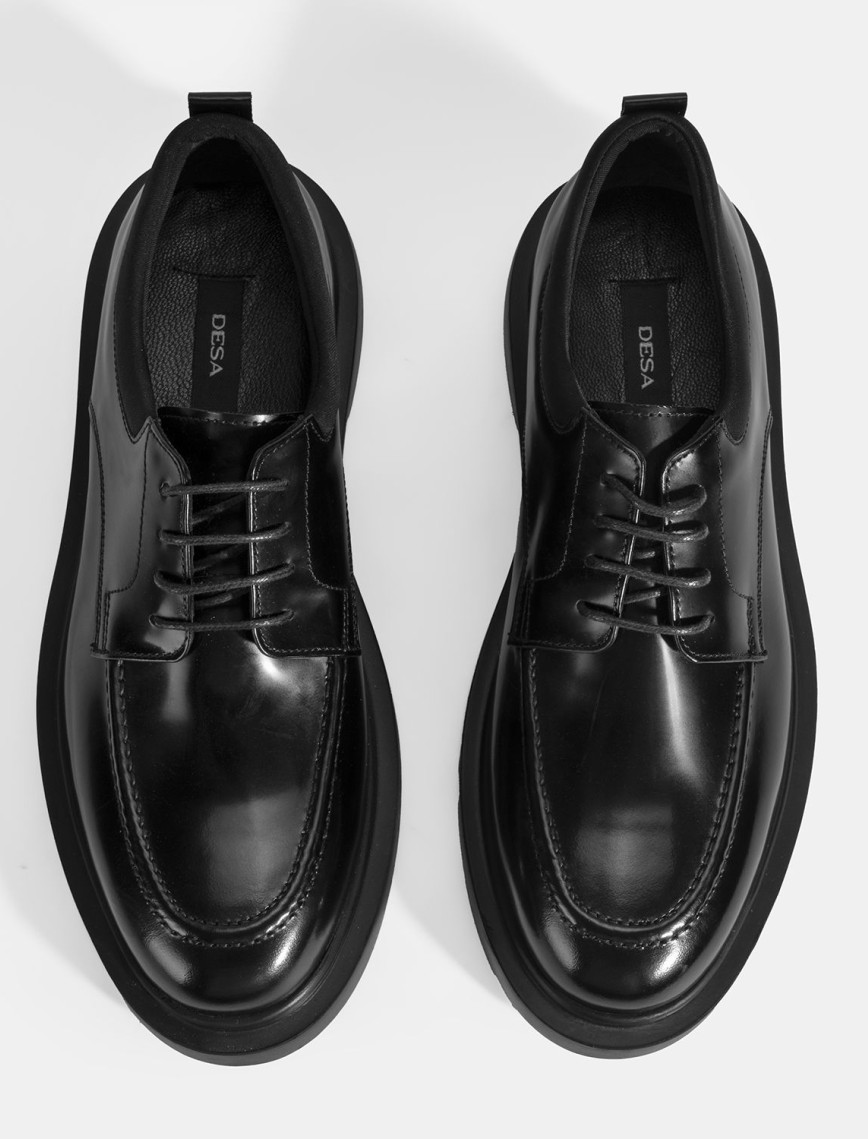 Erkek Siyah Bağcıklı Deri Günlük Ayakkabı Erkek Siyah Bağcıklı Deri Günlük Ayakkabı