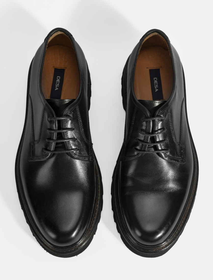 Erkek Siyah Bağcıklı Günlük Deri Ayakkabı Erkek Siyah Bağcıklı Günlük Deri Ayakkabı