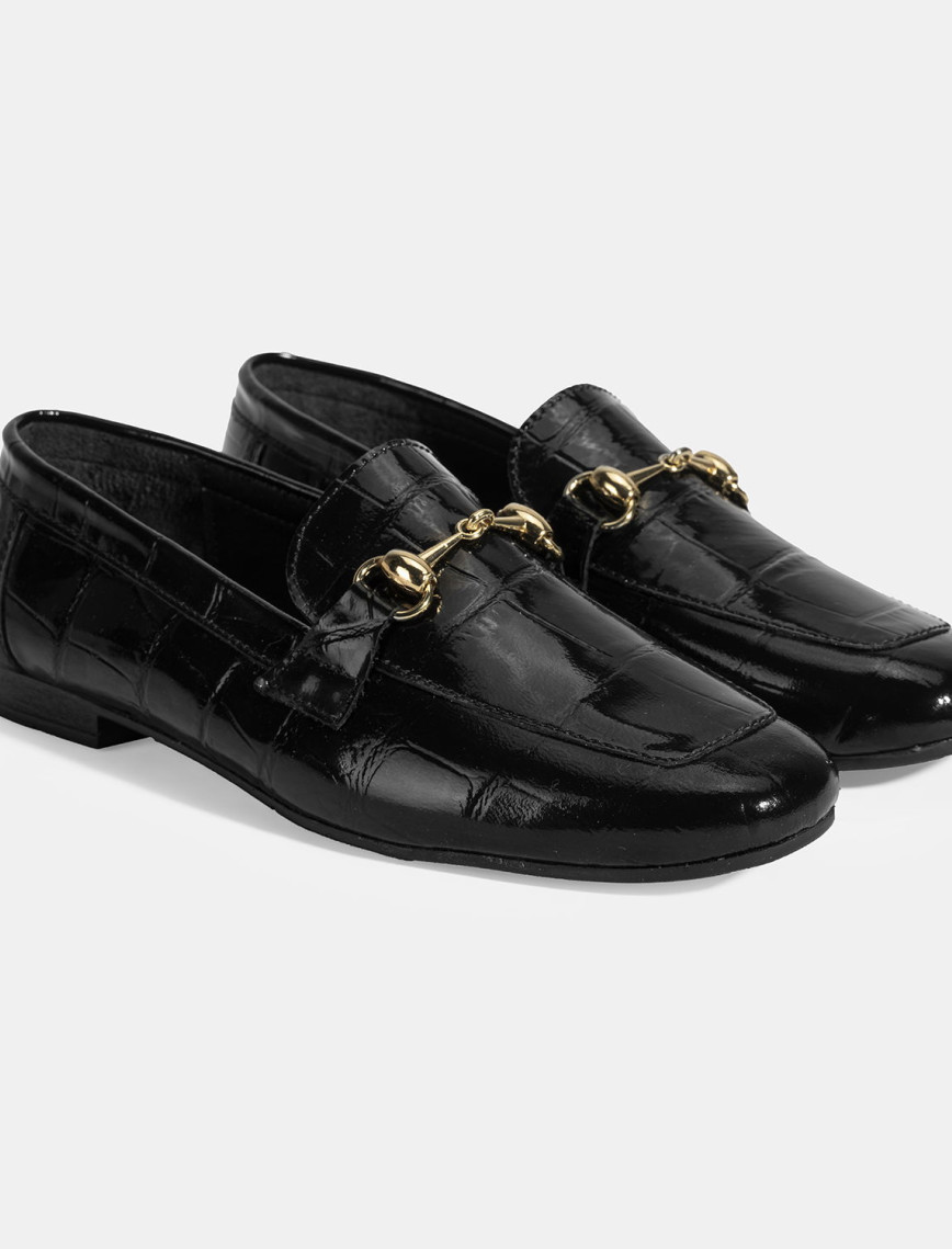 Kadın Kahve Kroko Baskılı Toka Detaylı Deri Loafer Kadın Kahve Kroko Baskılı Toka Detaylı Deri Loafer