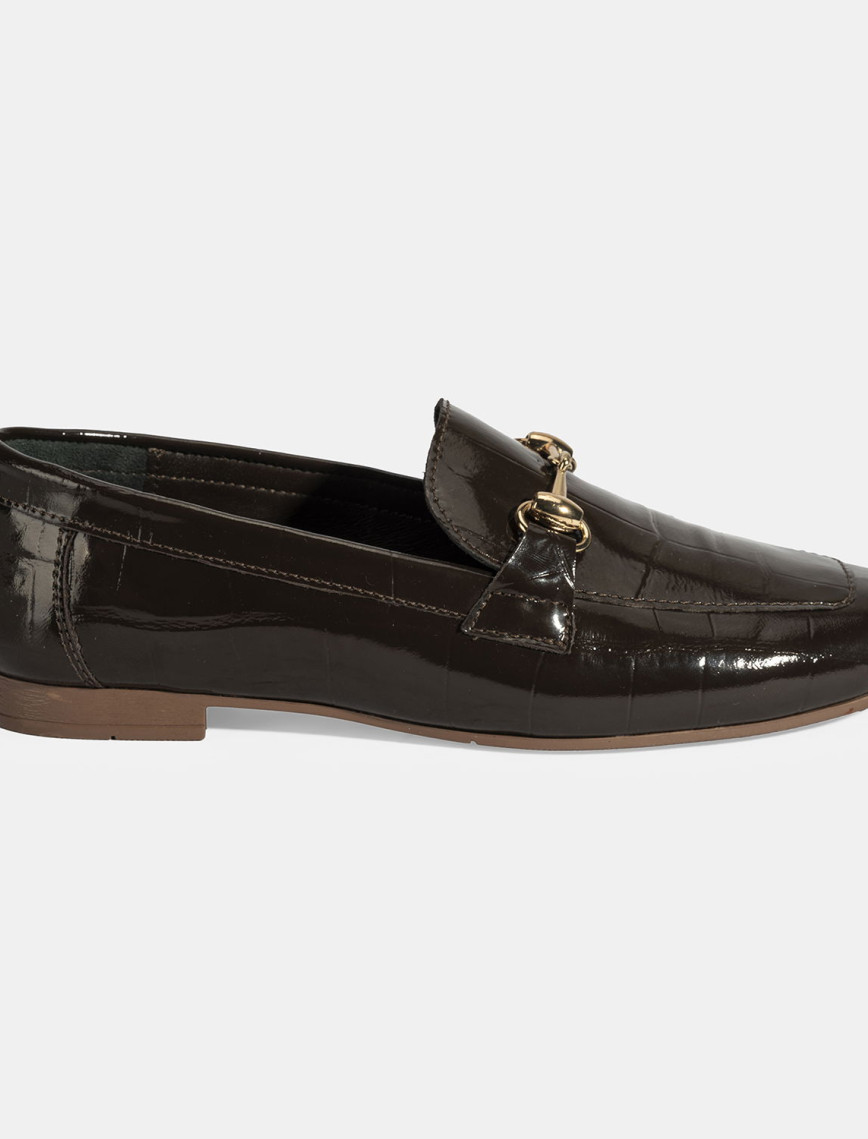 Kadın Kahve Kroko Baskılı Toka Detaylı Deri Loafer Kadın Kahve Kroko Baskılı Toka Detaylı Deri Loafer