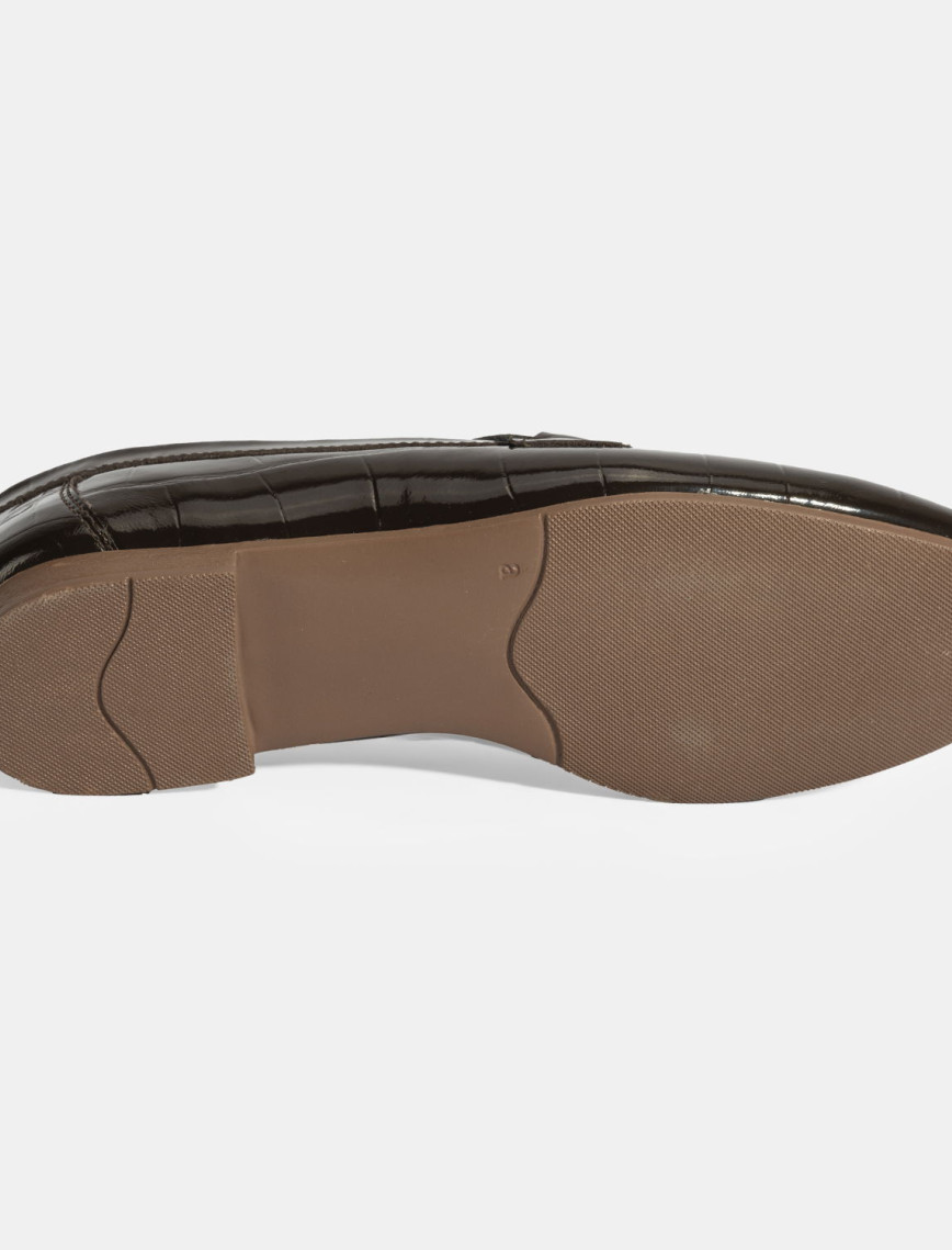 Kadın Kahve Kroko Baskılı Toka Detaylı Deri Loafer Kadın Kahve Kroko Baskılı Toka Detaylı Deri Loafer