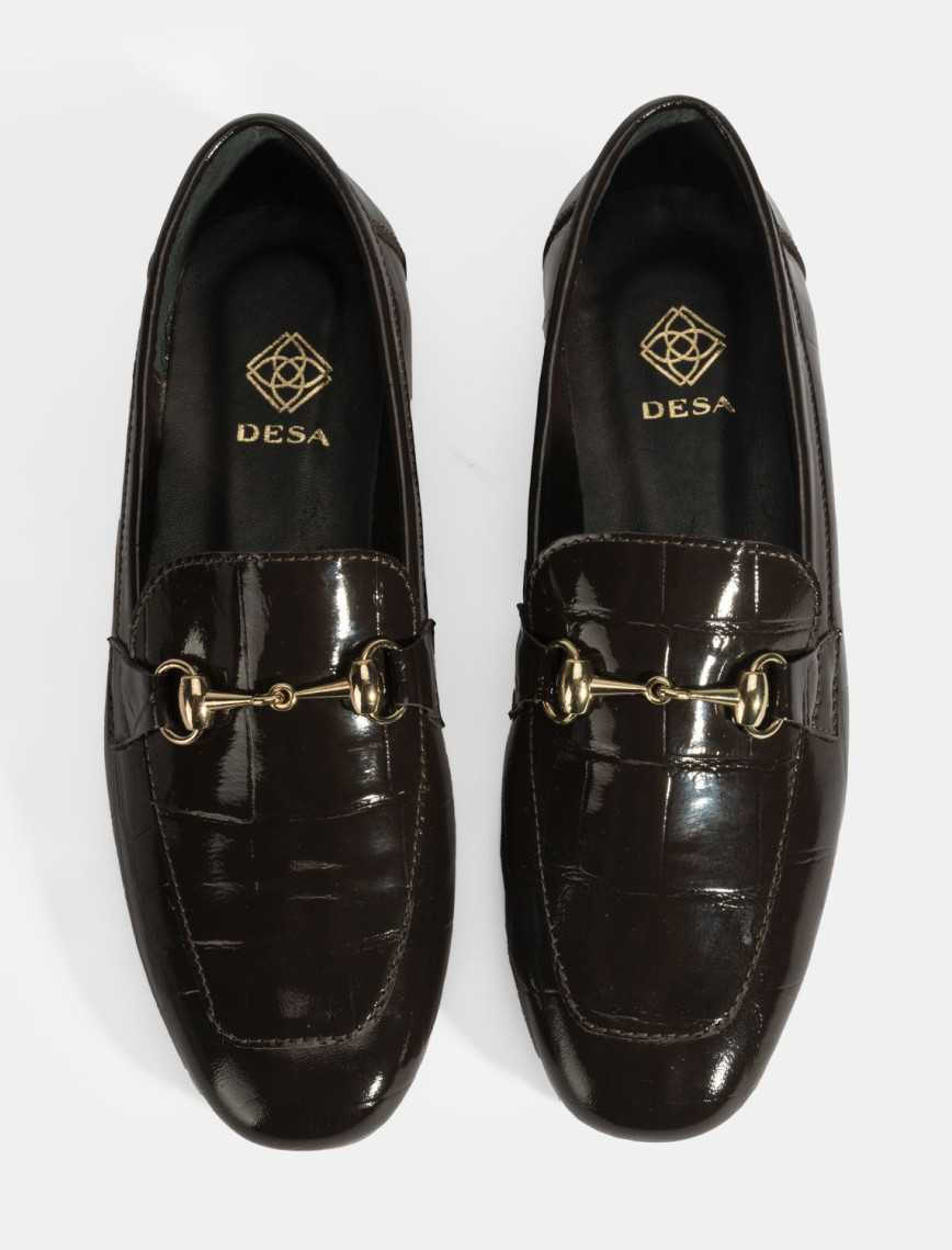 Kadın Kahve Kroko Baskılı Toka Detaylı Deri Loafer Kadın Kahve Kroko Baskılı Toka Detaylı Deri Loafer