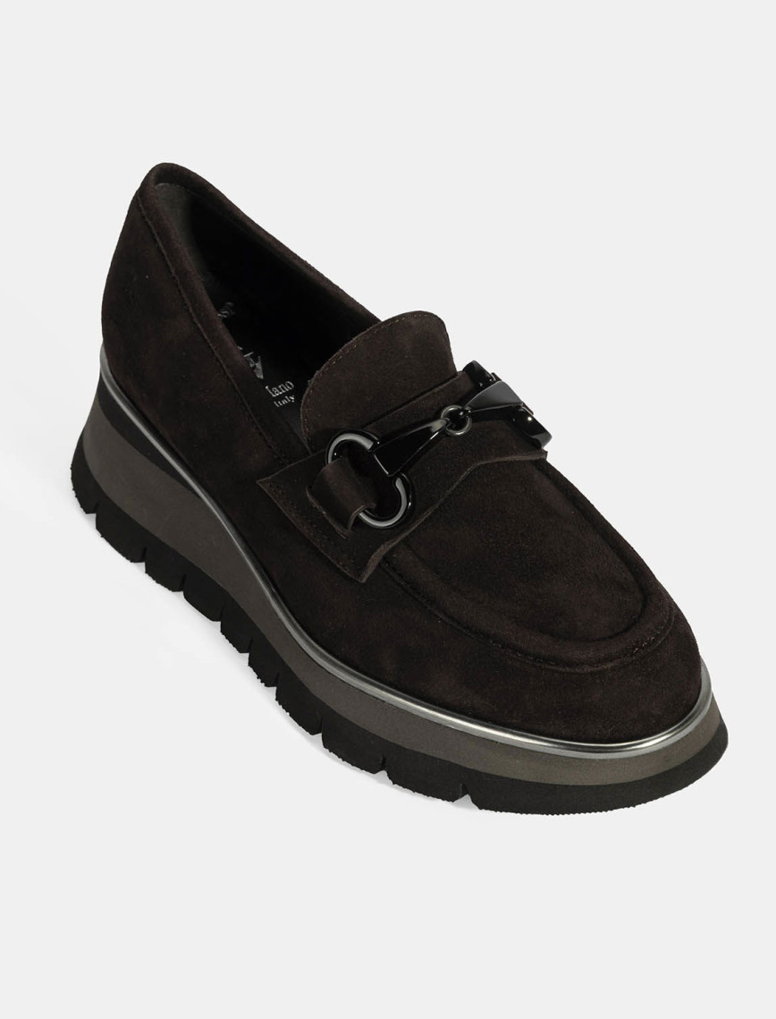 Luca Grossi Kadın Kahve Toka Detaylı Dolgu Topuklu Süet Loafer Luca Grossi Kadın Kahve Toka Detaylı Dolgu Topuklu Süet Loafer
