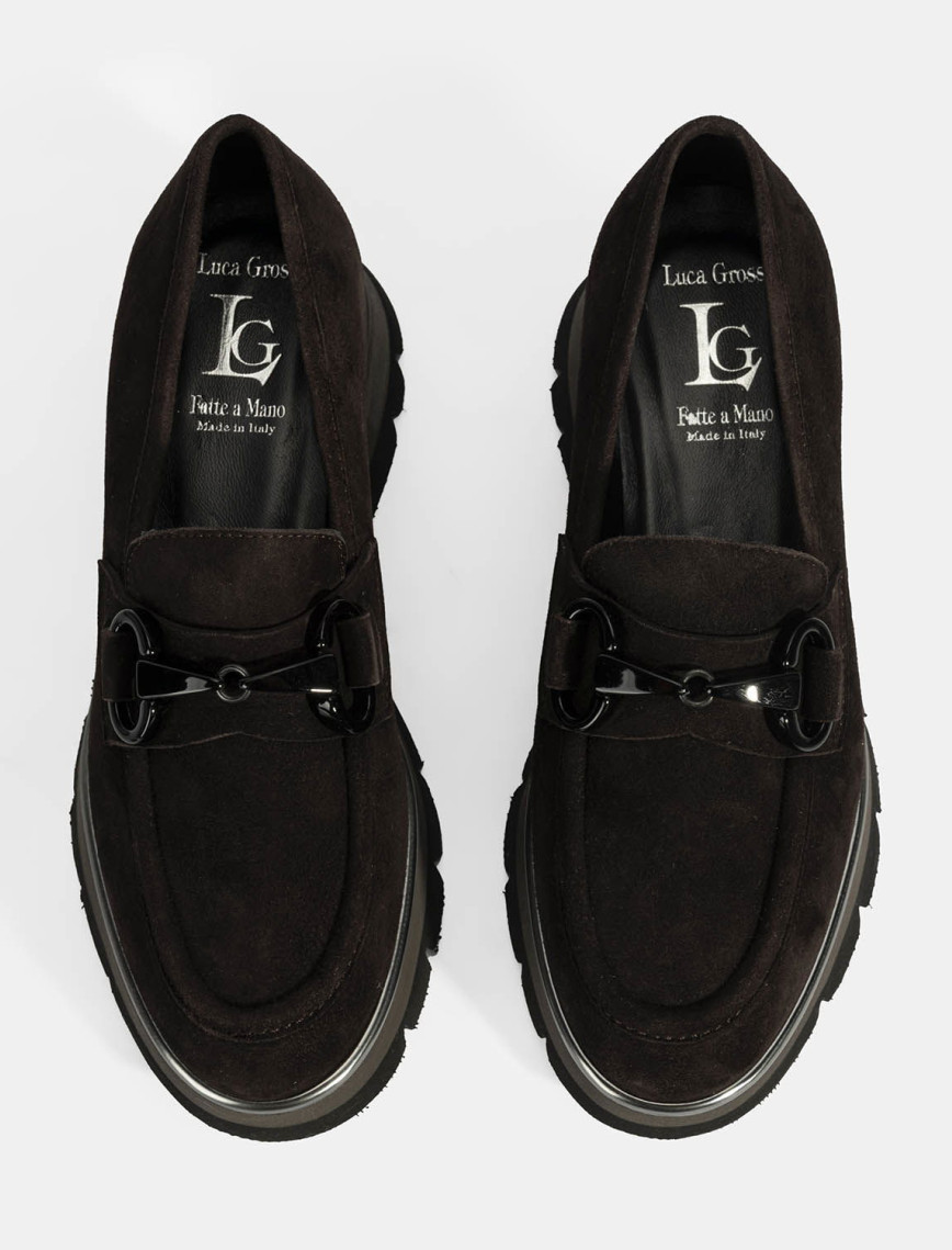 Luca Grossi Kadın Kahve Toka Detaylı Dolgu Topuklu Süet Loafer Luca Grossi Kadın Kahve Toka Detaylı Dolgu Topuklu Süet Loafer