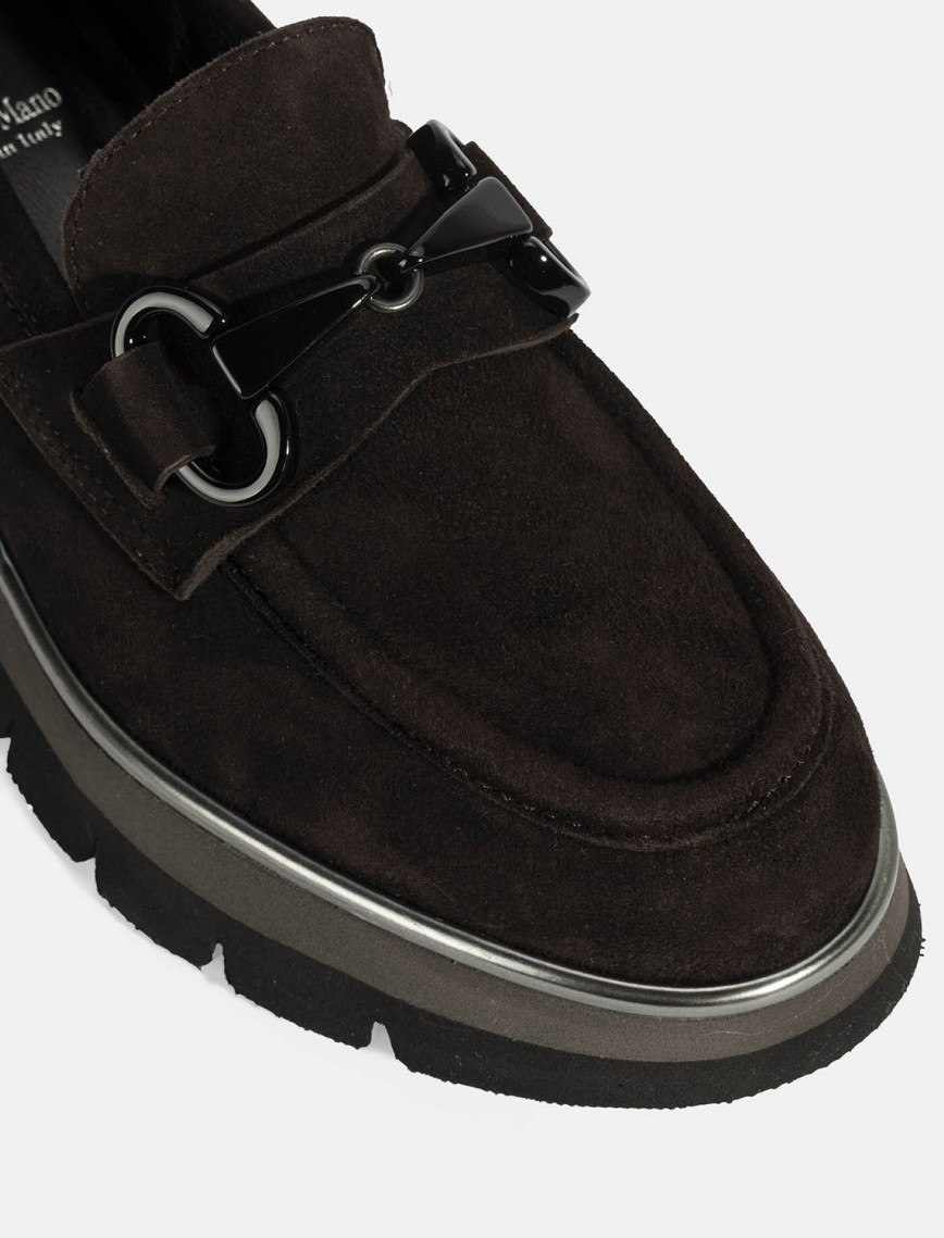 Luca Grossi Kadın Kahve Toka Detaylı Dolgu Topuklu Süet Loafer Luca Grossi Kadın Kahve Toka Detaylı Dolgu Topuklu Süet Loafer