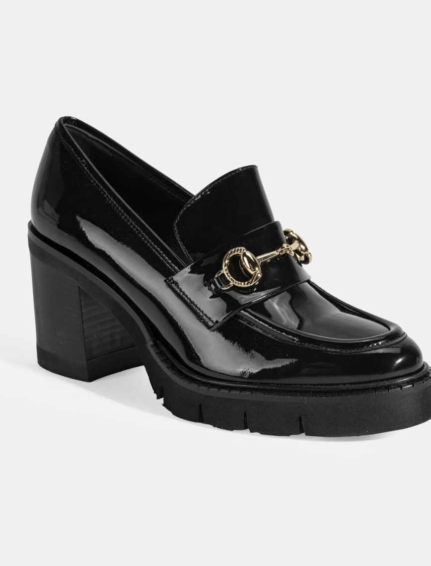 Luca Grossi Kadın Siyah Toka Detaylı Topuklu Rugan Loafer Luca Grossi Kadın Siyah Toka Detaylı Topuklu Rugan Loafer