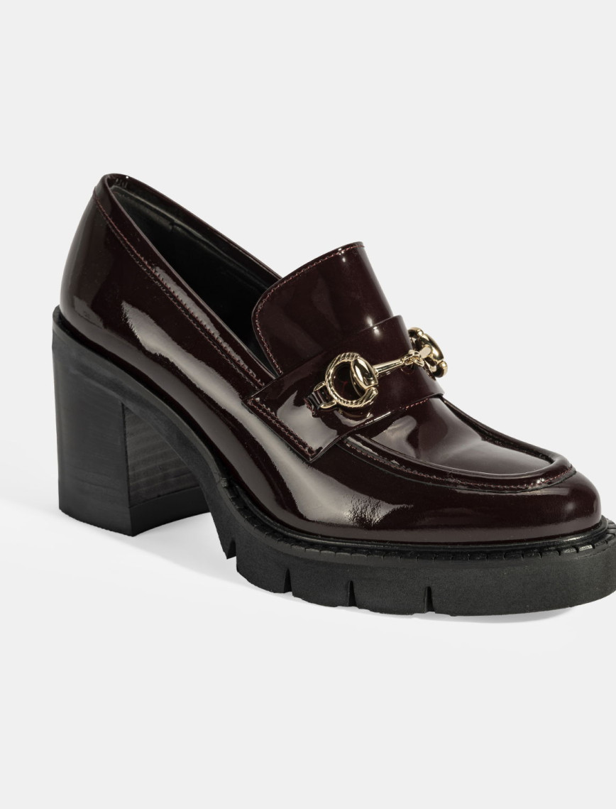 Luca Grossi Kadın Bordo Toka Detaylı Topuklu Rugan Loafer Luca Grossi Kadın Bordo Toka Detaylı Topuklu Rugan Loafer