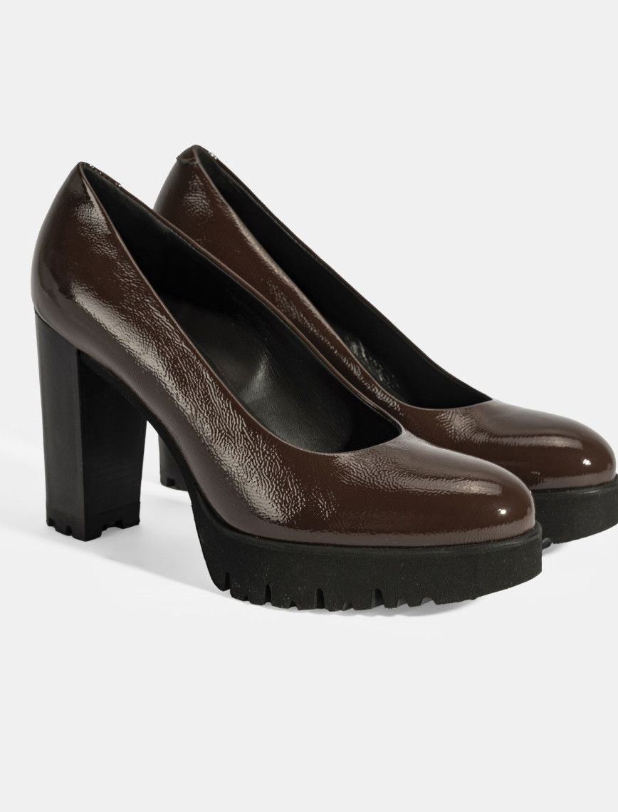 Luca Grossi Kadın Kahve Platform Topuklu Rugan Ayakkabı